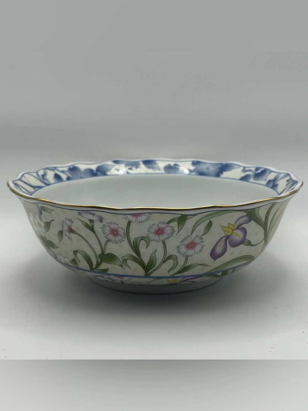 Vintage Kozan Gama Japan Porcelain Floral Serving Bowl Gold Trim Mino Ware
